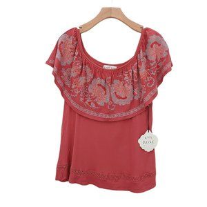 Knox Rose Top Blouse Womens Small Rust Sleeveless Embroidered Bohemian